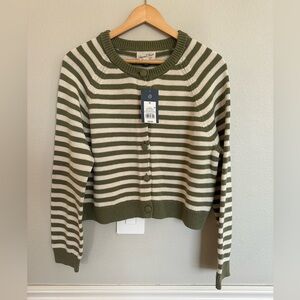Universal Thread Olive and Cream Striped Cropped Cardigan